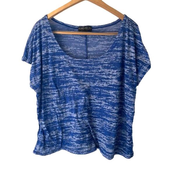 Forever 21 + Plus 3X Mesh Blouse Coverup Layer Tie Dye Blue T-shirt Tee Spacedye - Picture 1 of 5
